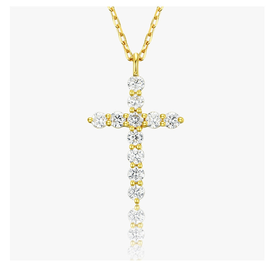 Copper Zircon O-shaped chain Inlay Cross Necklace