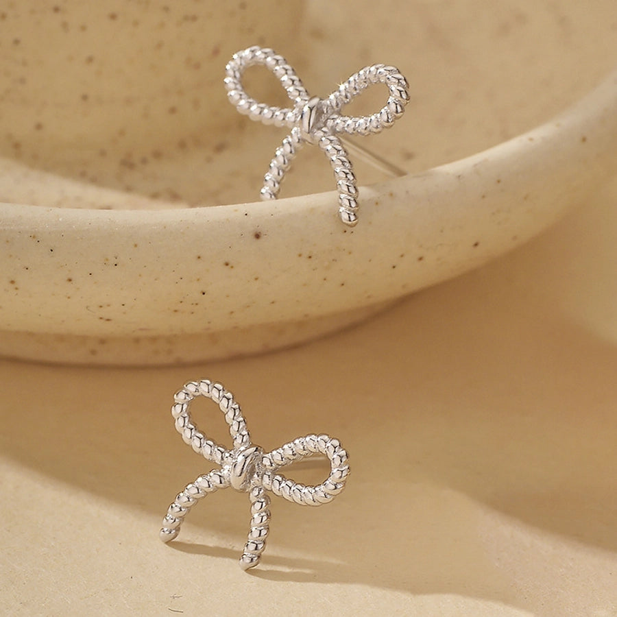 1 Pair 925 Sterling Silver 925 Sterling Silver Earrings Bow Knot Ear Studs