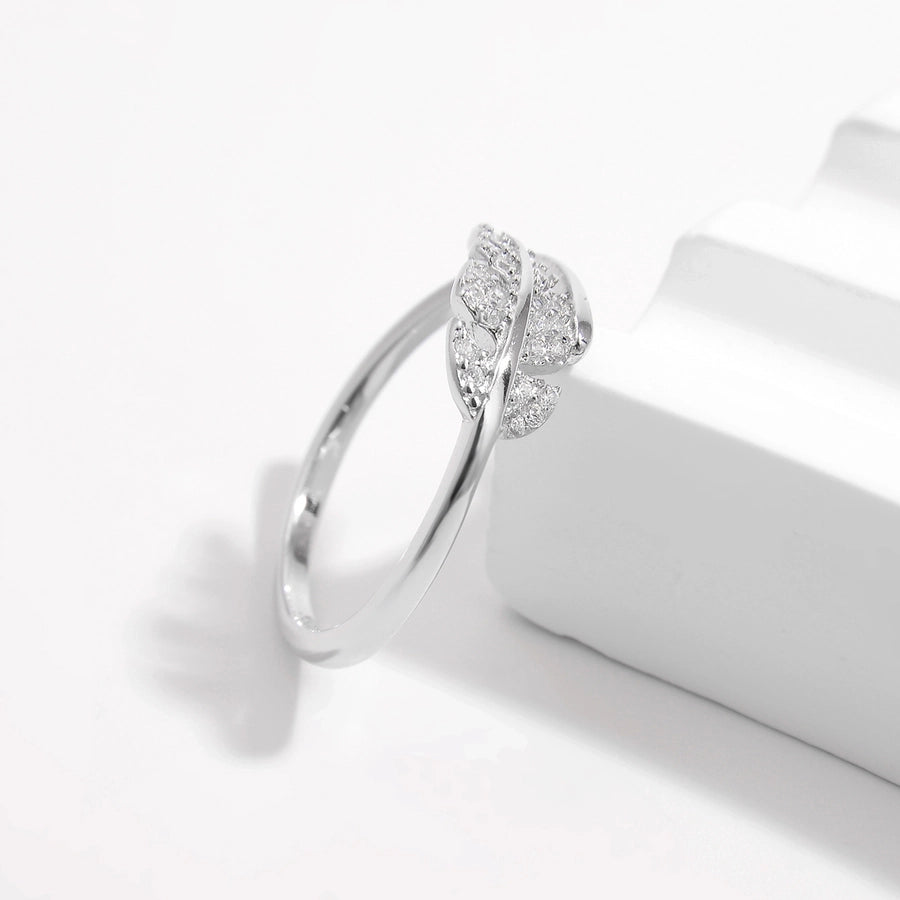 White Gold Plated 925 Sterling Silver Zircon Leaves Open Rings 925 Sterling Silver Rings