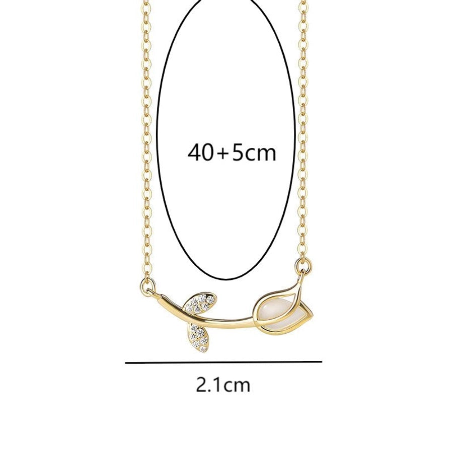 925 Sterling Silver O-shaped chain tulips Pendant Necklace