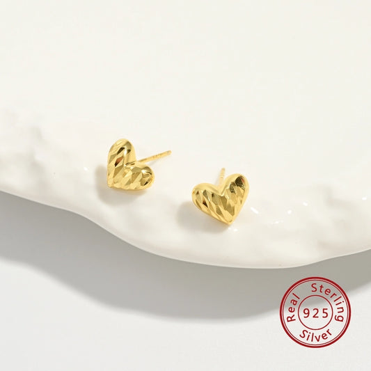 1 Pair 14K Gold Plated 925 Sterling Silver 925 Sterling Silver Earrings Heart Shape Ear Studs