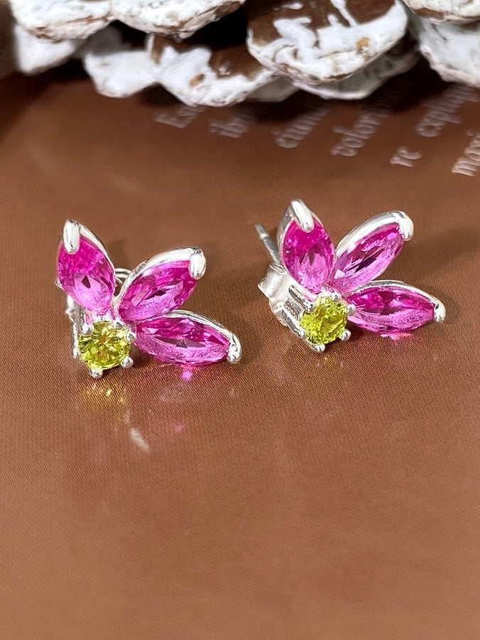 1 Pair Silver Plated 925 Sterling Silver Zircon 925 Sterling Silver Earrings Petal Ear Studs