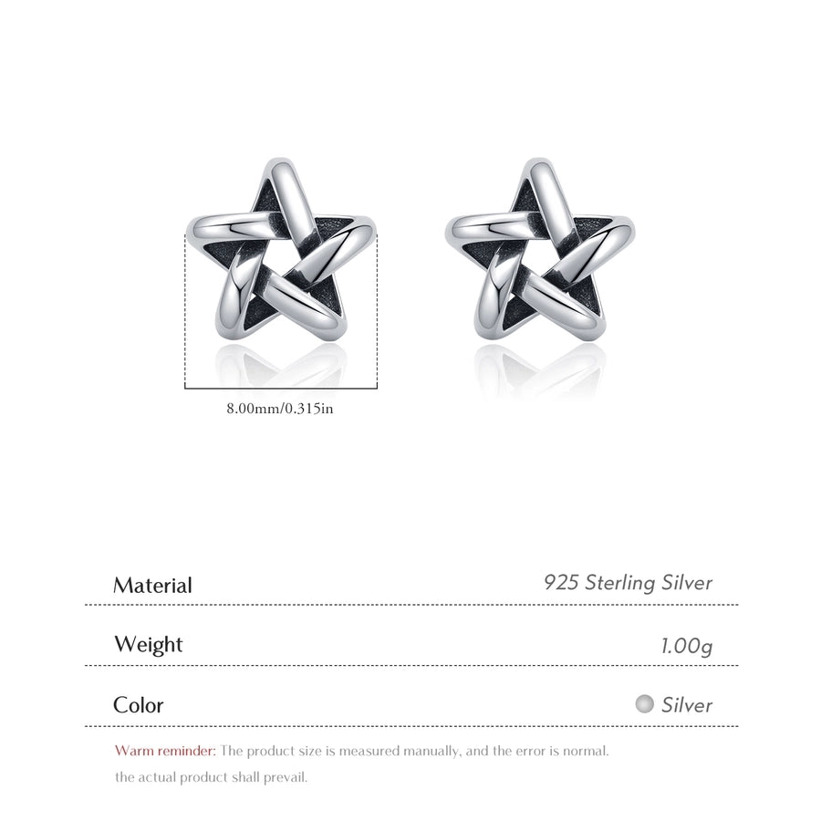 1 Pair Rhodium Plated 925 Sterling Silver 925 Sterling Silver Earrings Pentagram Ear Studs