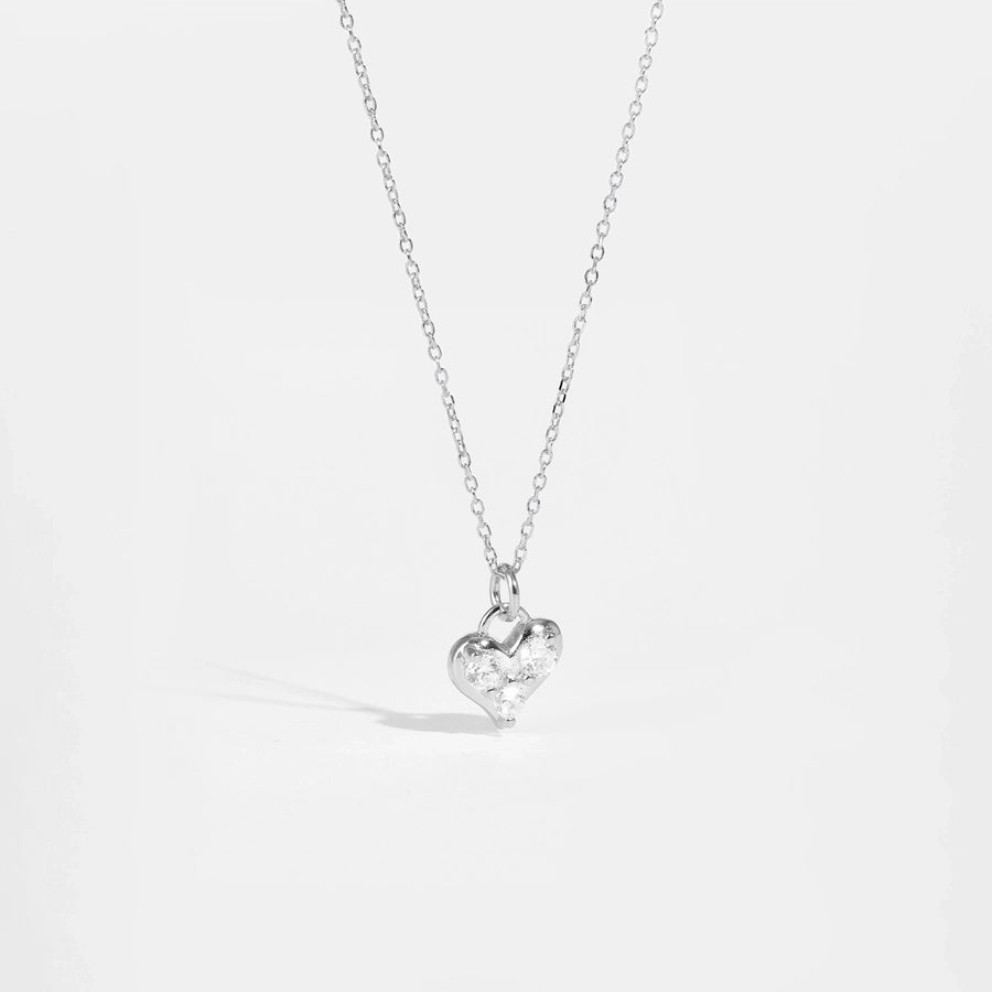 925 Sterling Silver Zircon cable chain Heart Shape Pendant Necklace