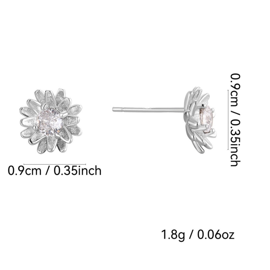 1 Pair 925 Sterling Silver Zircon 925 Sterling Silver Earrings Flower Ear Studs