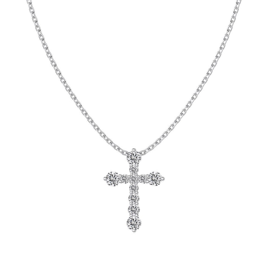 925 Sterling Silver Zircon cable chain Plating Cross Pendant Necklace