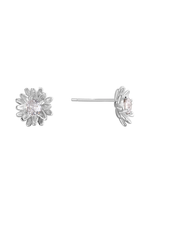 1 Pair 925 Sterling Silver Zircon 925 Sterling Silver Earrings Flower Ear Studs