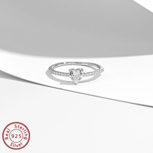 White Gold Plated 925 Sterling Silver Zircon Heart Shape Rings 925 Sterling Silver Rings