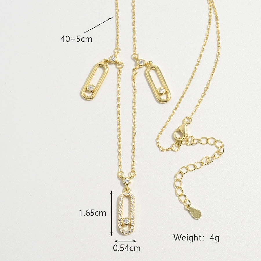 925 Sterling Silver Plated Zircon cable chain Inlay Geometric Pendant Necklace Multi Charms Necklace