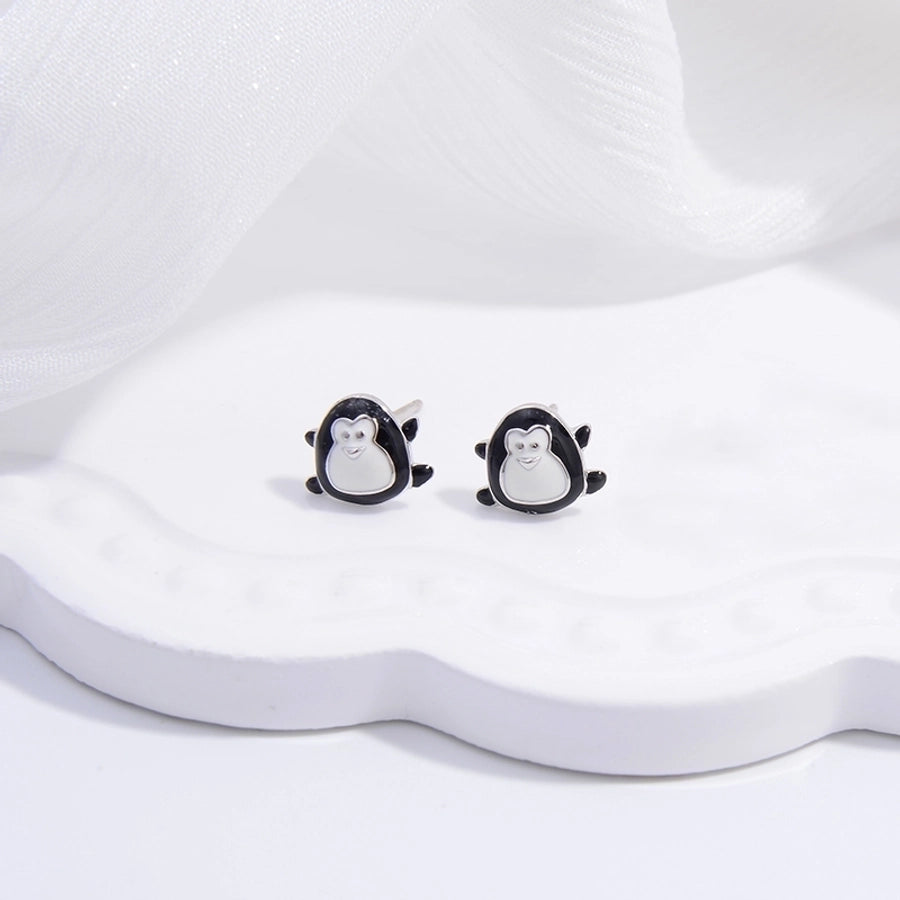 1 Pair 22K Gold Plated Rhodium Plated 925 Sterling Silver Zircon 925 Sterling Silver Earrings Penguin Cherry Crown Ear Studs