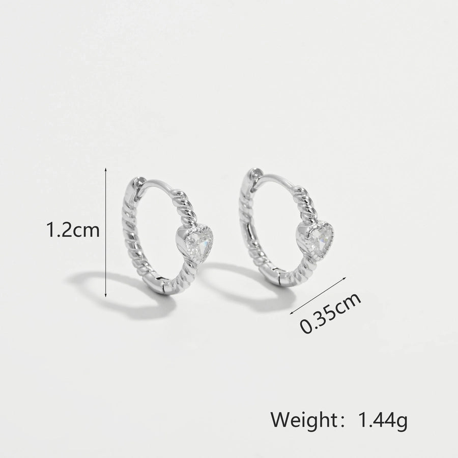 1 Pair White Gold Plated 925 Sterling Silver Zircon 925 Sterling Silver Earrings Round Hoop Earrings