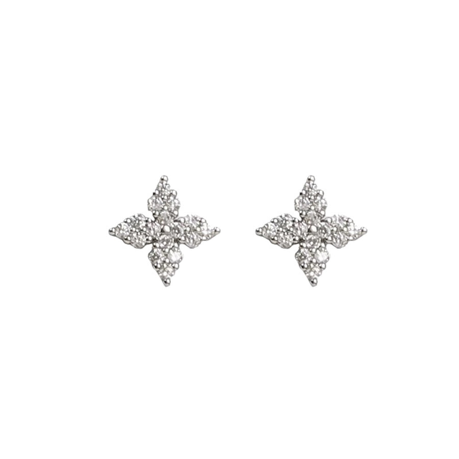 1 Pair 925 Sterling Silver Zircon 925 Sterling Silver Earrings Four Leaf Clover Ear Studs