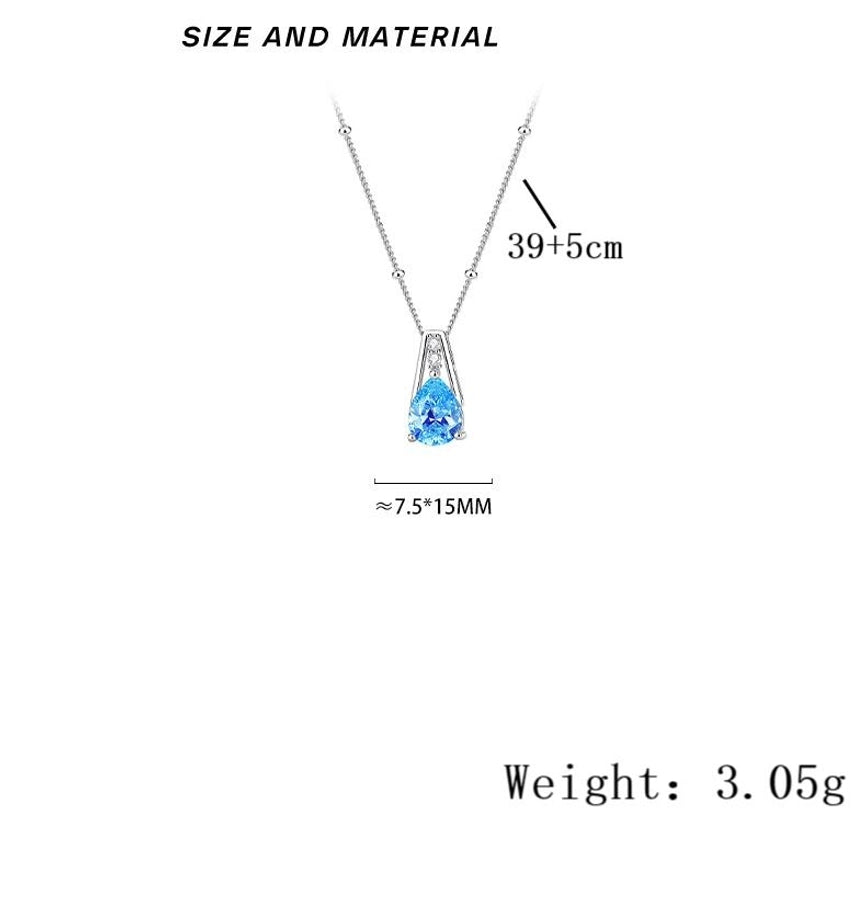 925 Sterling Silver Zircon  Inlay Water Droplets Pendant Necklace