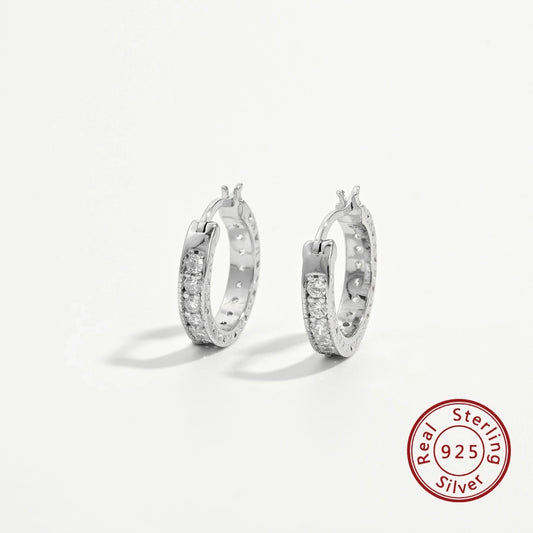 1 Pair White Gold Plated 925 Sterling Silver Zircon 925 Sterling Silver Earrings Round Hoop Earrings