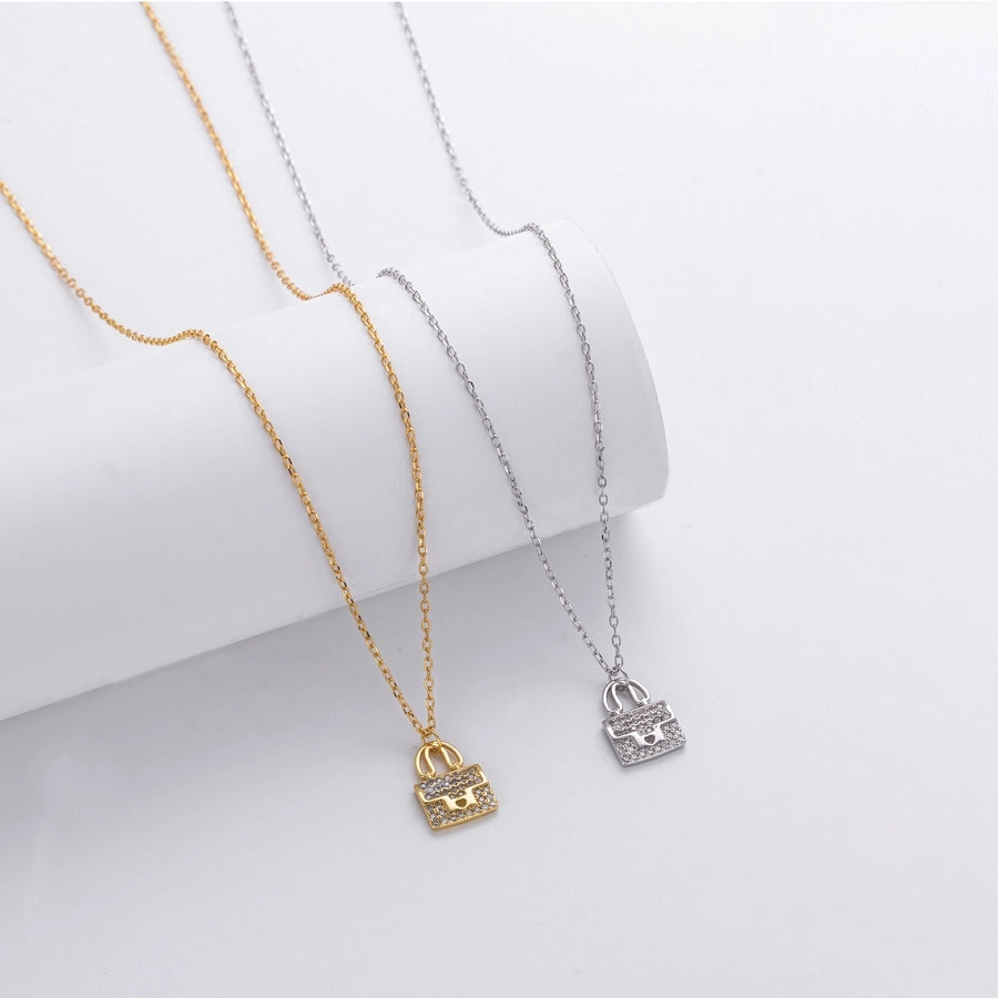 925 Sterling Silver Rack Plated Plated Long-Lasting Plated Zircon cable chain Bag Pendant Necklace