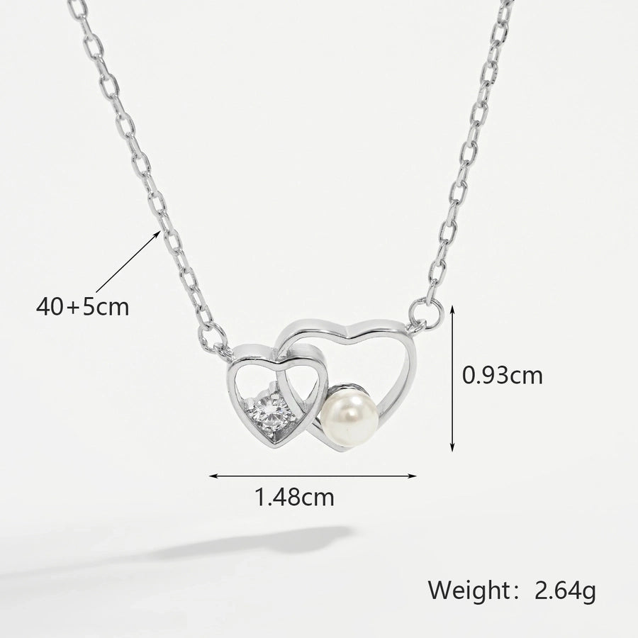 925 Sterling Silver Plated Shell pearls Zircon cable chain Heart Shape Necklace