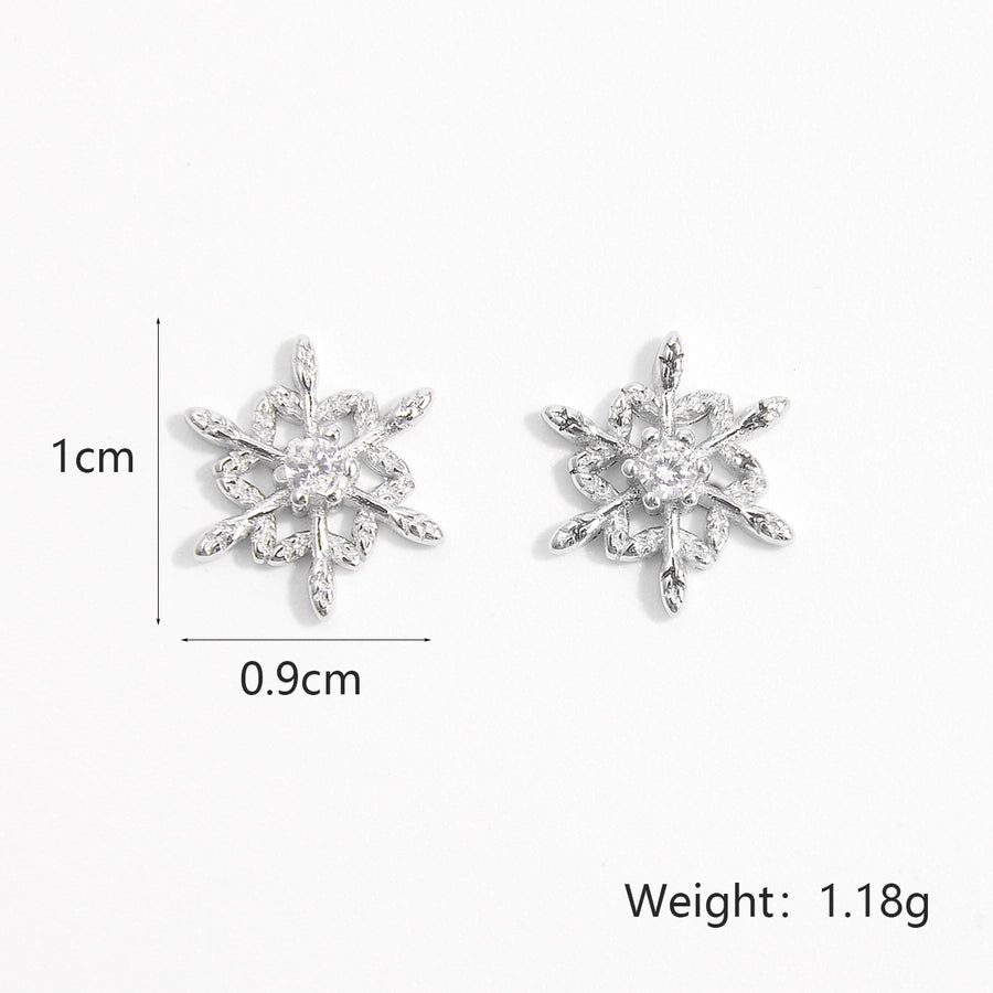 1 Pair White Gold Plated 925 Sterling Silver Zircon 925 Sterling Silver Earrings Snowflake Ear Studs