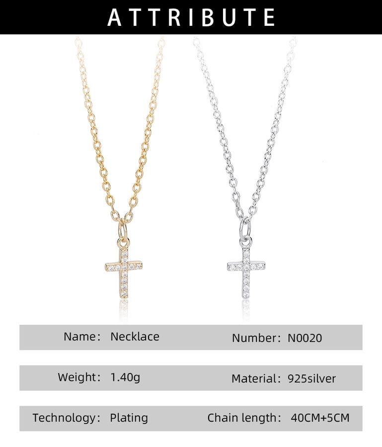 925 Sterling Silver 925 Sterling Silver Rack Plated Plated Long-Lasting Plated Zircon cable chain Inlay Cross Pendant Necklace