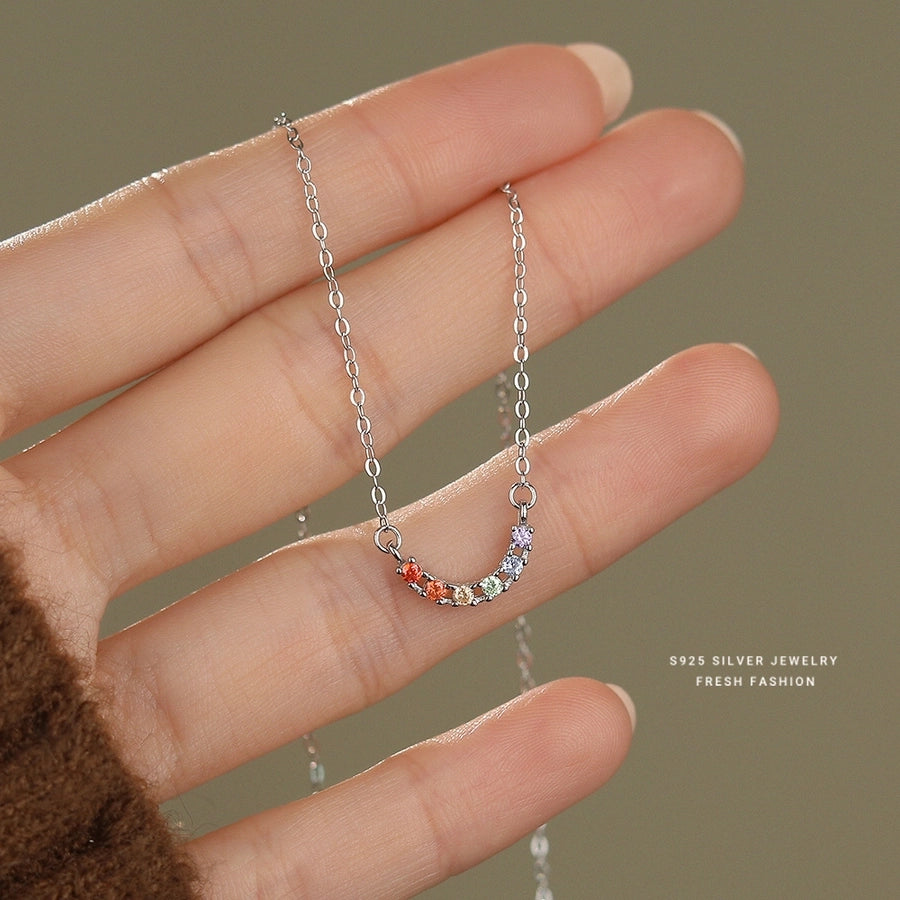 925 Sterling Silver Zircon cable chain Smile Face Necklace