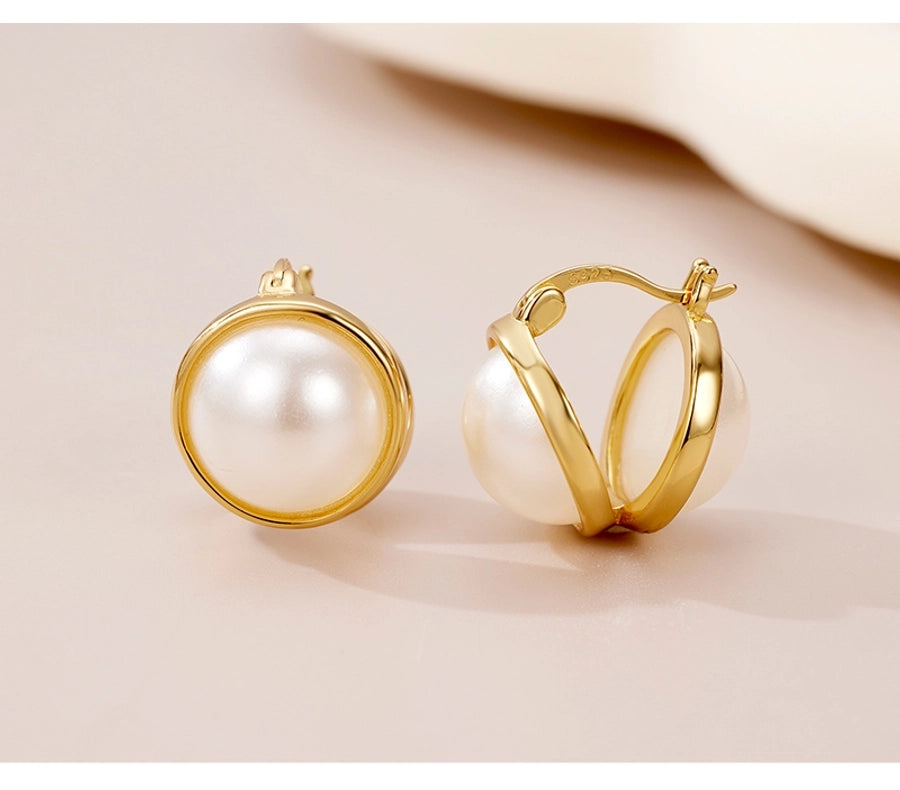 1 Pair 18K Gold Plated 925 Sterling Silver Pearl 925 Sterling Silver Earrings Geometric Ear clip