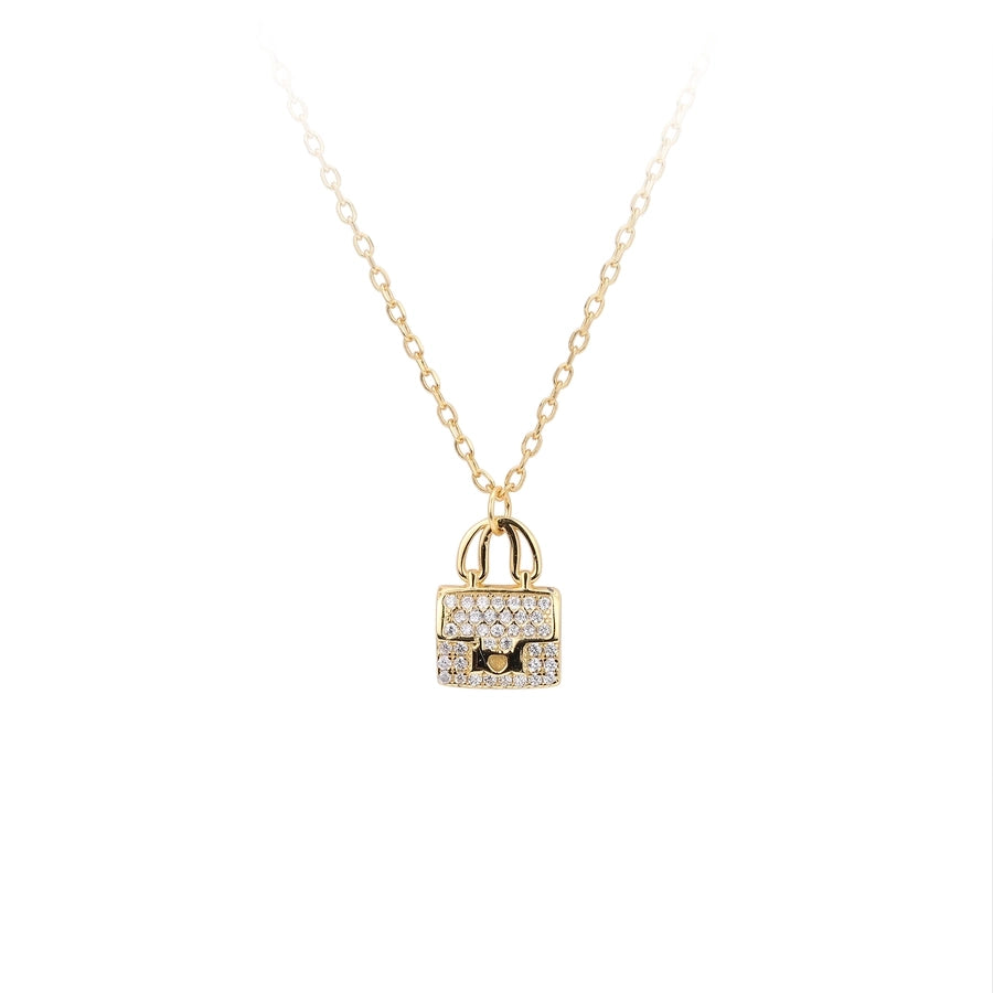 925 Sterling Silver Rack Plated Plated Long-Lasting Plated Zircon cable chain Bag Pendant Necklace