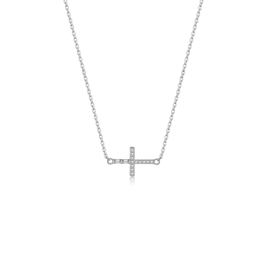 925 Sterling Silver Zircon cable chain Inlay Geometric Cross Pendant Necklace