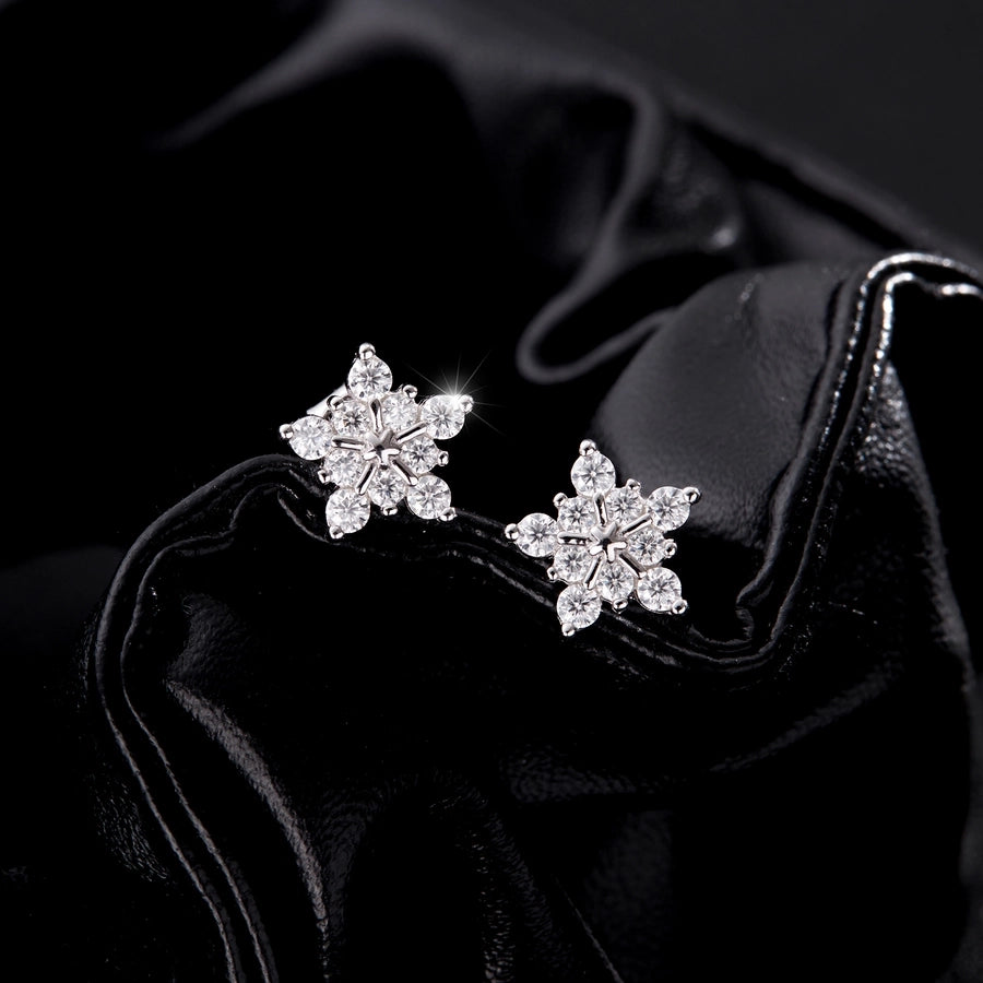 1 Pair 0.6 Karat Round Brilliant Cut Rhodium Plated 925 Sterling Silver 925 Sterling Silver Moissanite VVS1-VVS2 Moissanite GRA Certificate 925 Sterling Silver Earrings Snowflake Ear Studs Colorless(DEF)