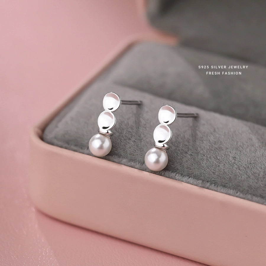 1 Pair 925 Sterling Silver Glass Bead 925 Sterling Silver Earrings Pearl Ear Studs