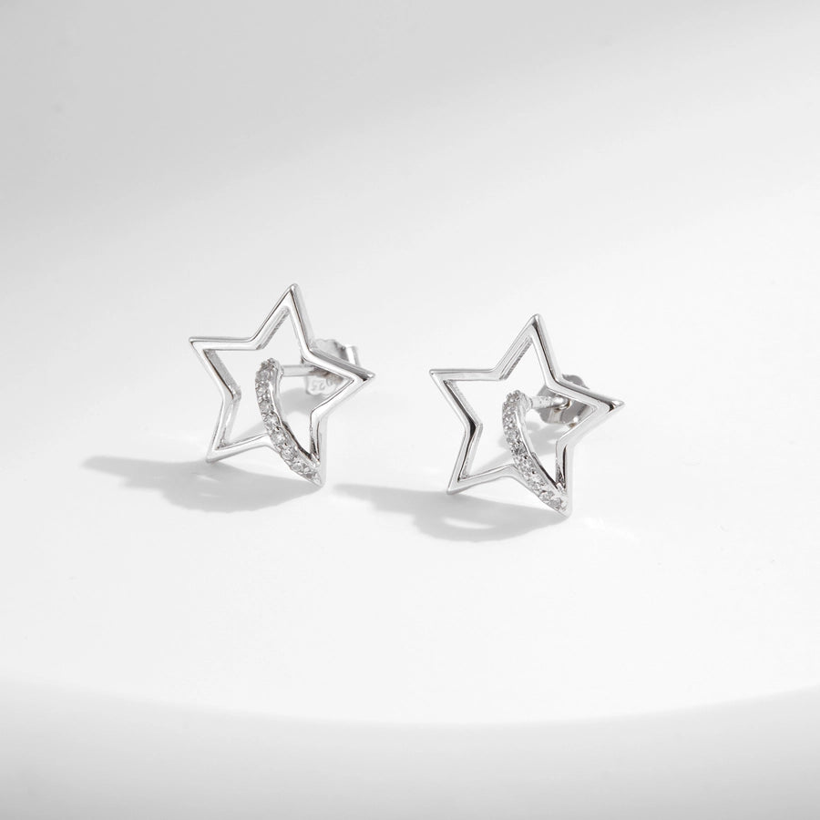 1 Pair Rhodium Plated 925 Sterling Silver Zircon 925 Sterling Silver Earrings Star Ear Studs