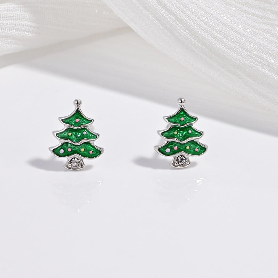 1 Pair 22K Gold Plated Rhodium Plated 925 Sterling Silver Zircon 925 Sterling Silver Earrings Christmas Tree Christmas Hat Fruit Ear Studs