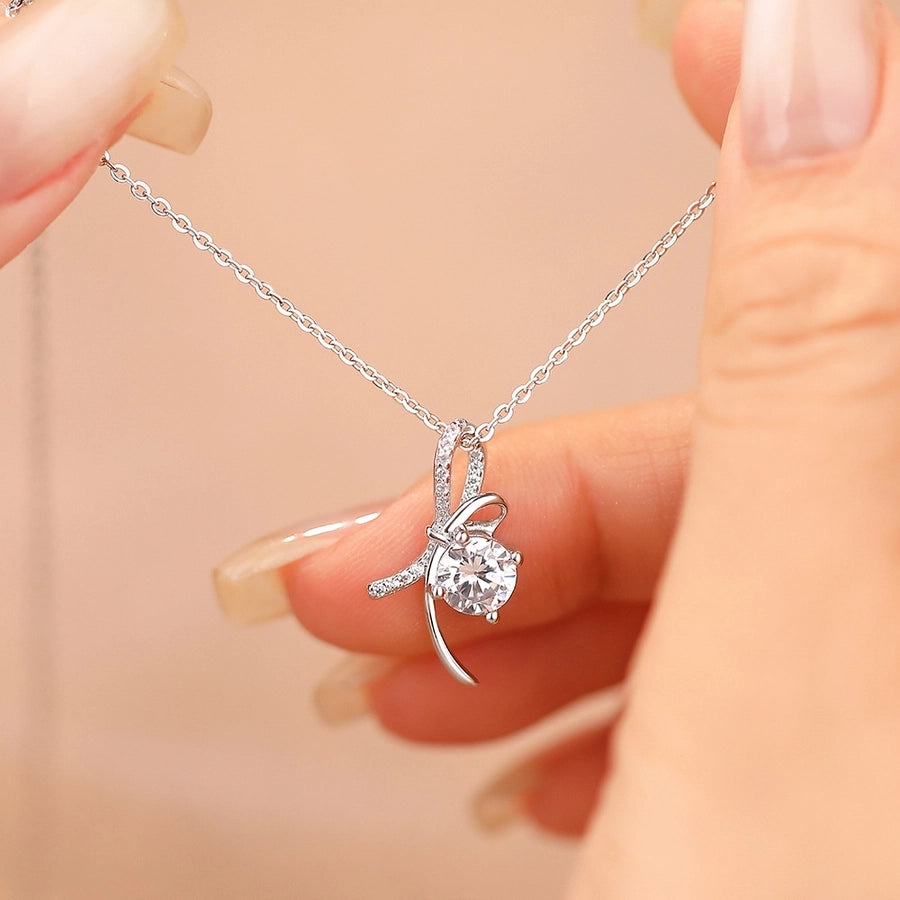 925 Sterling Silver Zircon cable chain Plating Inlay Bow Knot Pendant Necklace