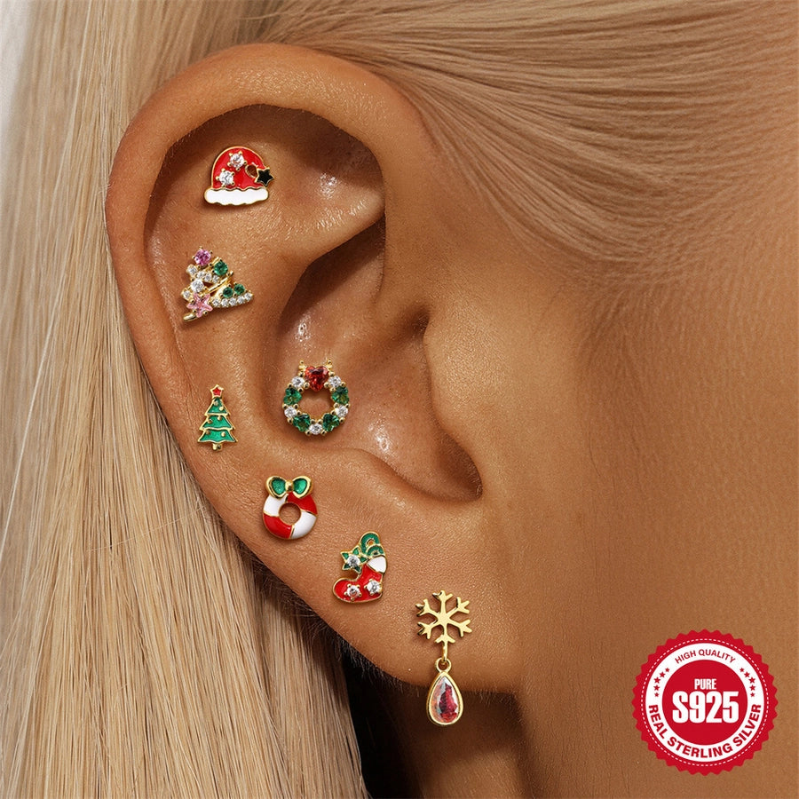 1 Piece Ear Cartilage Rings & Studs Cute Geometric 925 Sterling Silver Turquoise Zircon Ear Cartilage Rings & Studs