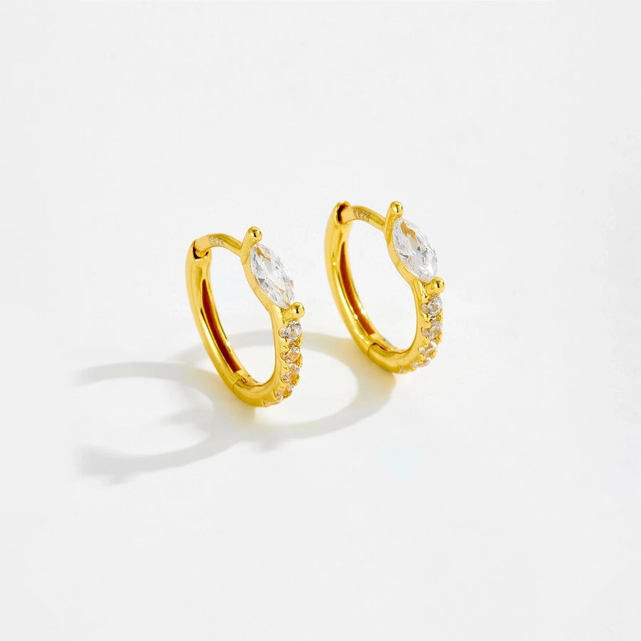 1 Pair 18K Gold Plated White Gold Plated 925 Sterling Silver Zircon 925 Sterling Silver Earrings Geometric Hoop Earrings