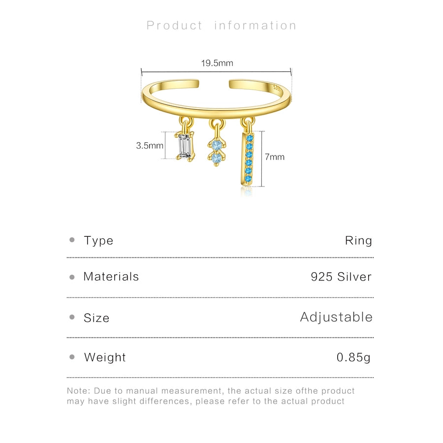 18K Gold Plated White Gold Plated 925 Sterling Silver Zircon Geometric Open Rings 925 Sterling Silver Rings