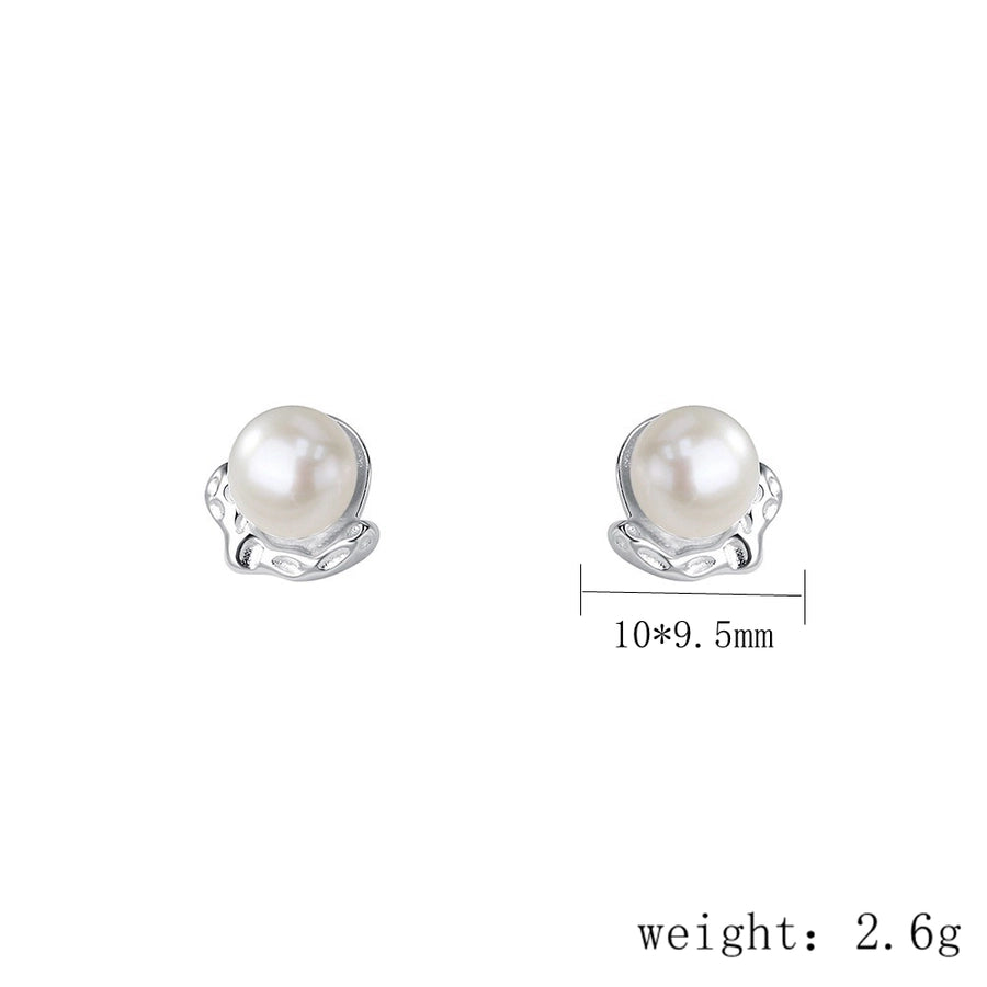 1 Pair 925 Sterling Silver Artificial Pearls 925 Sterling Silver Earrings Geometric Ear Studs