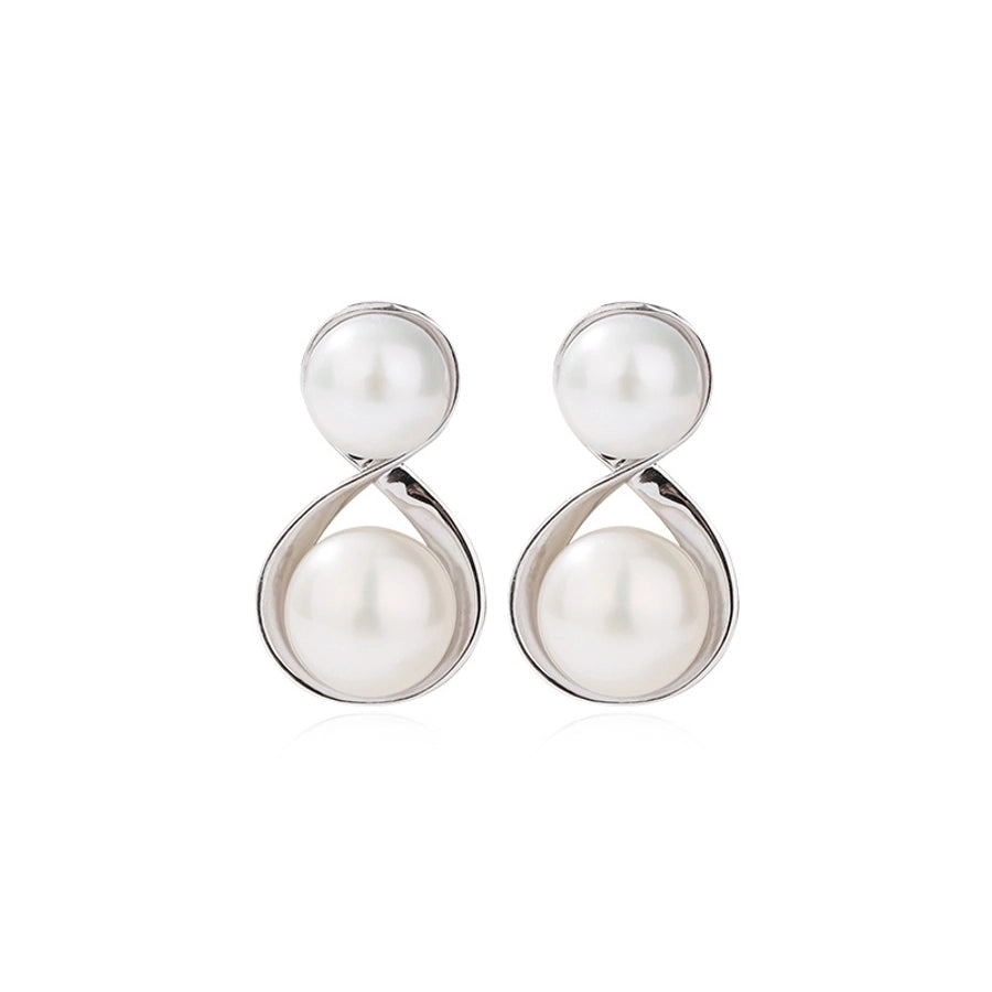 1 Pair 925 Sterling Silver Pearl 925 Sterling Silver Earrings Geometric Ear Studs