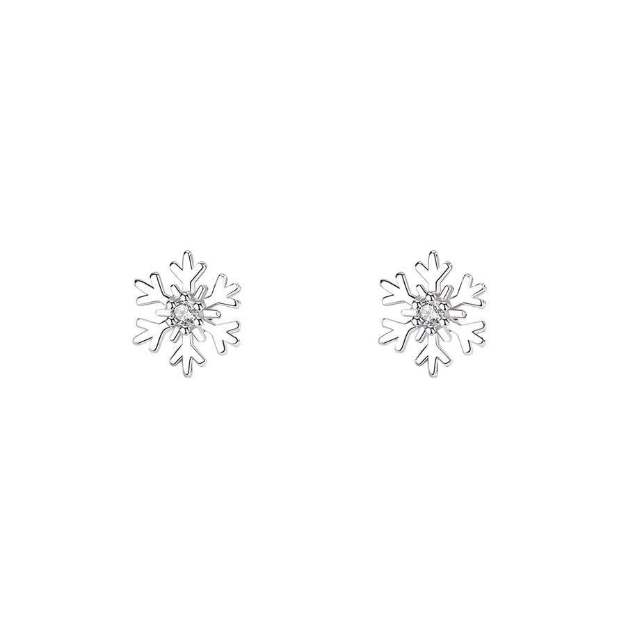 1 Pair 925 Sterling Silver S999 Silver Zircon 925 Sterling Silver Earrings Snowflake Ear Studs