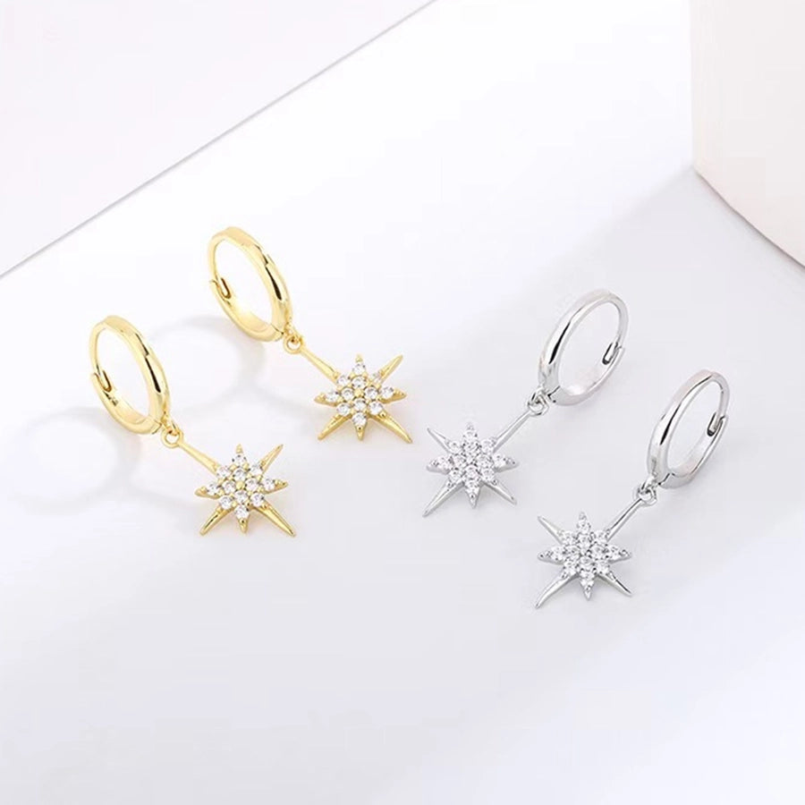 K Gold Plated White Gold Plated 925 Sterling Silver Zircon 925 Sterling Silver Earrings Star Drop Earrings