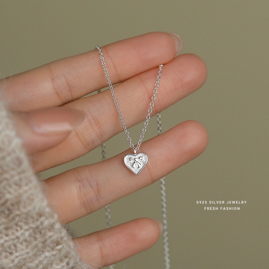 925 Sterling Silver cable chain Plating Heart Shape Pendant Necklace