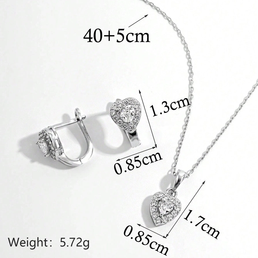 925 Sterling Silver Plated Platinum Ear Clip Necklace Suit