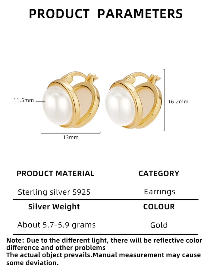 1 Pair 18K Gold Plated 925 Sterling Silver Pearl 925 Sterling Silver Earrings Geometric Ear clip