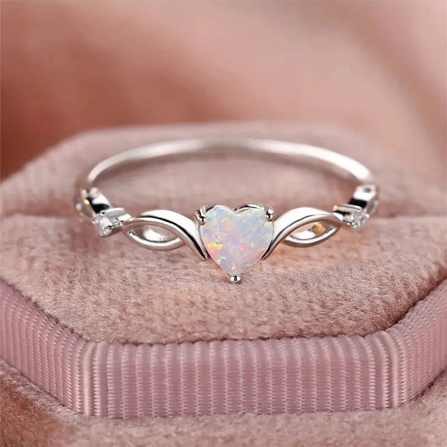 925 Sterling Silver Opal Heart Shape Rings 925 Sterling Silver Rings