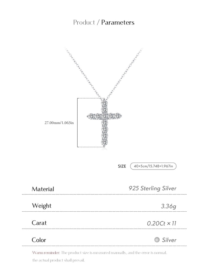 2.2 Karat VVS1-VVS2 Round Brilliant Cut 925 Sterling Silver 925 Sterling Silver Rack Plated Moissanite cable chain Inlay Cross Moissanite GRA Certificate Pendant Necklace