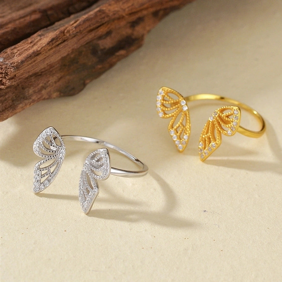 925 Sterling Silver Zircon Butterfly Open Rings 925 Sterling Silver Rings