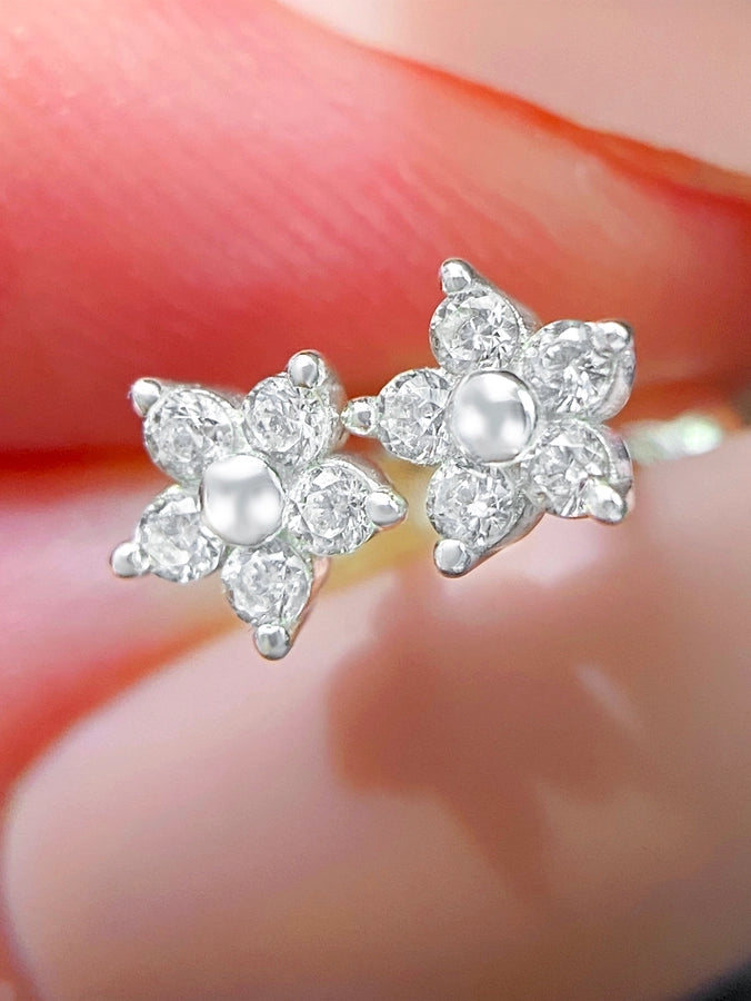 1 Pair 18K Gold Plated Silver Plated 925 Sterling Silver Zircon 925 Sterling Silver Earrings Flower Ear Studs