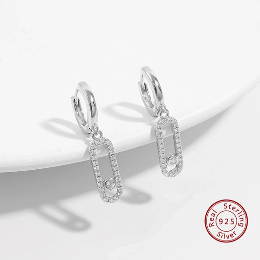 1 Pair White Gold Plated 925 Sterling Silver Zircon 925 Sterling Silver Earrings Geometric Drop Earrings