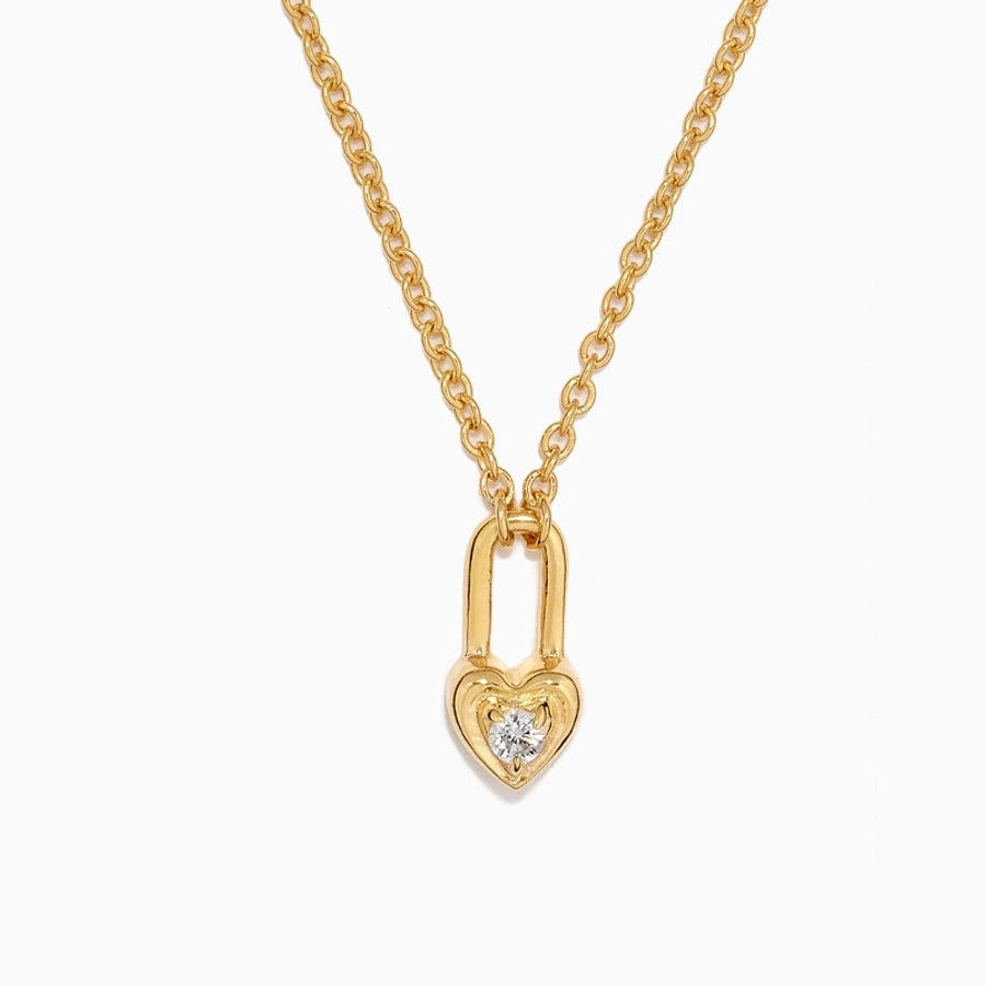 925 Sterling Silver Zircon cable chain Heart Shape Lock Pendant Necklace