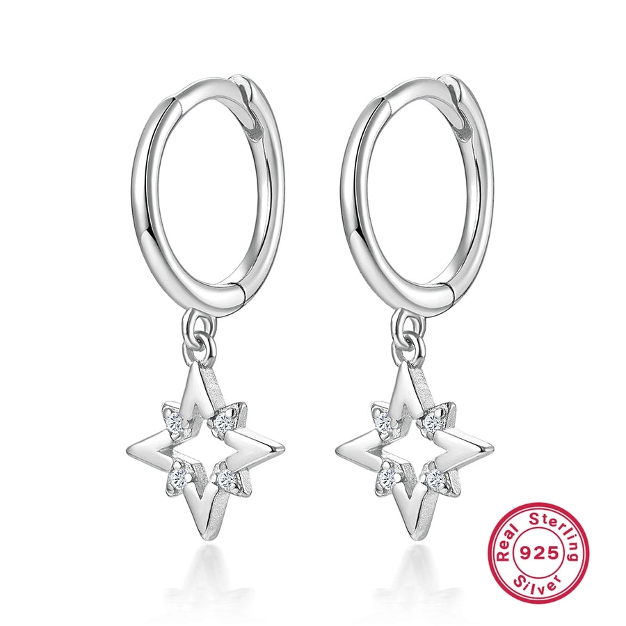 K Gold Plated White Gold Plated 925 Sterling Silver Zircon 925 Sterling Silver Earrings Star Drop Earrings