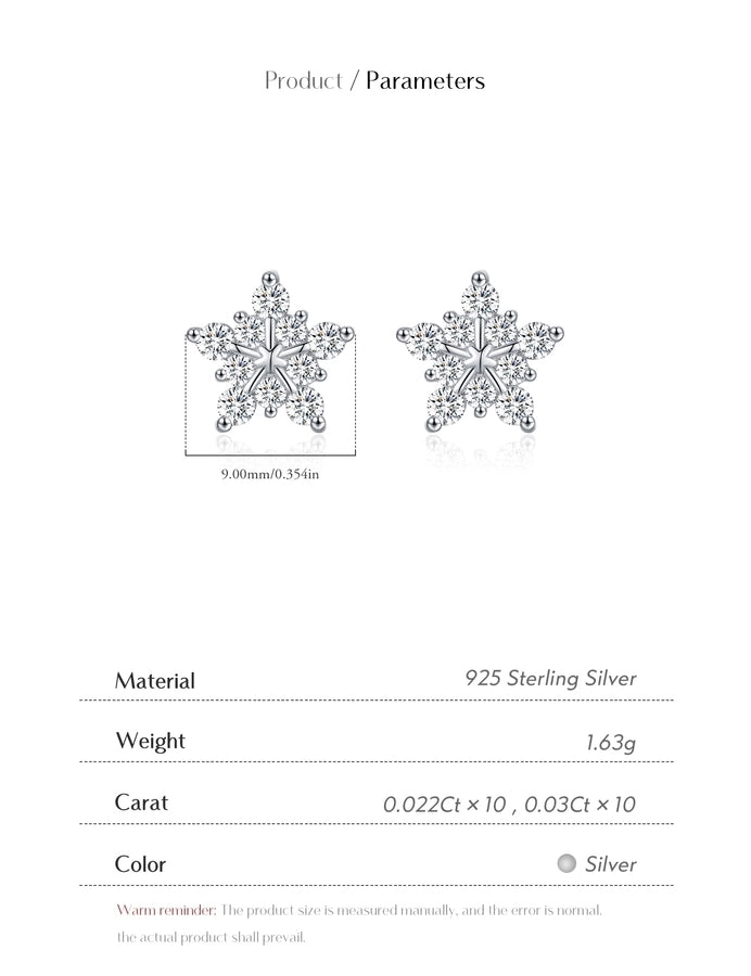 1 Pair 0.6 Karat Round Brilliant Cut Rhodium Plated 925 Sterling Silver 925 Sterling Silver Moissanite VVS1-VVS2 Moissanite GRA Certificate 925 Sterling Silver Earrings Snowflake Ear Studs Colorless(DEF)