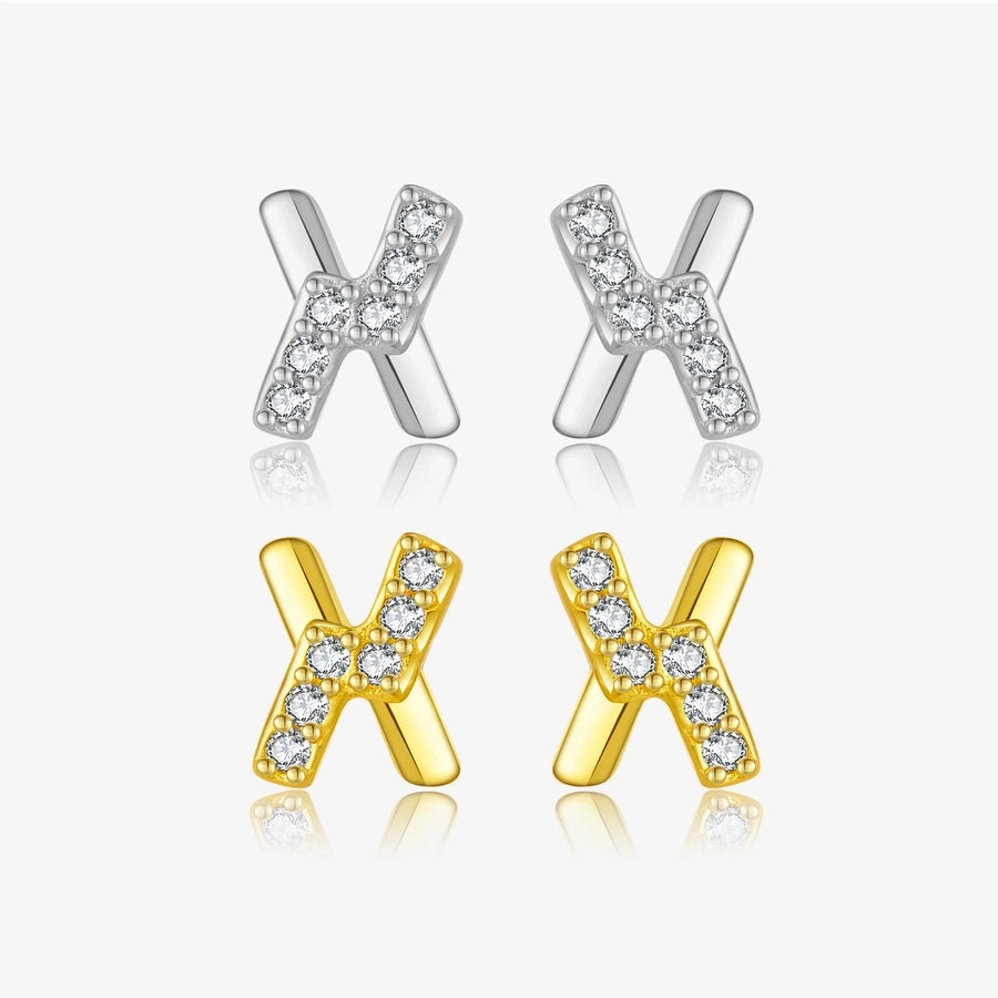 1 Pair 18K Gold Plated White Gold Plated 925 Sterling Silver Zircon 925 Sterling Silver Earrings Letter Ear Studs